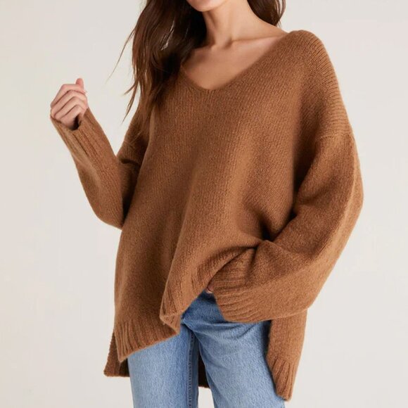 Z Supply Weekender Oversized V-neck Wide Sleeve Boxy Cozy Sweater Women's NEW - Picture 1 of 7